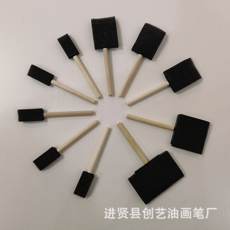 1-4 Inch 10 Sets Of Wooden Handle Black Sponge Brush Children's DIY Art Graffiti Painting Wooden Handle Sponge Brush Brush