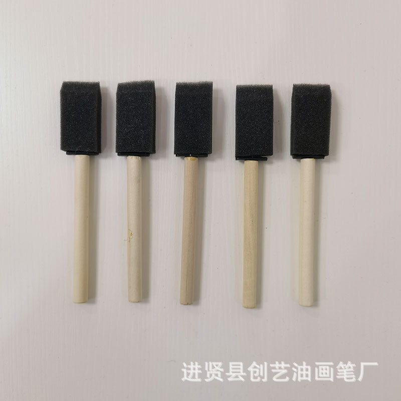 1-4 Inch 10 Sets Of Wooden Handle Black Sponge Brush Children's DIY Art Graffiti Painting Wooden Handle Sponge Brush Brush