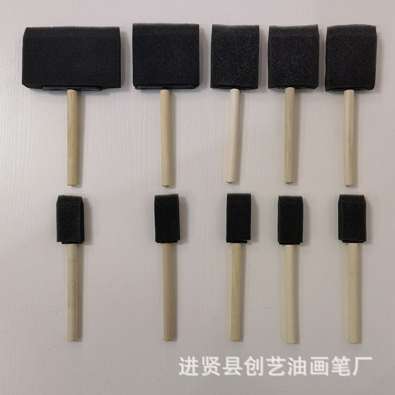 1-4 Inch 10 Sets Of Wooden Handle Black Sponge Brush Children's DIY Art Graffiti Painting Wooden Handle Sponge Brush Brush