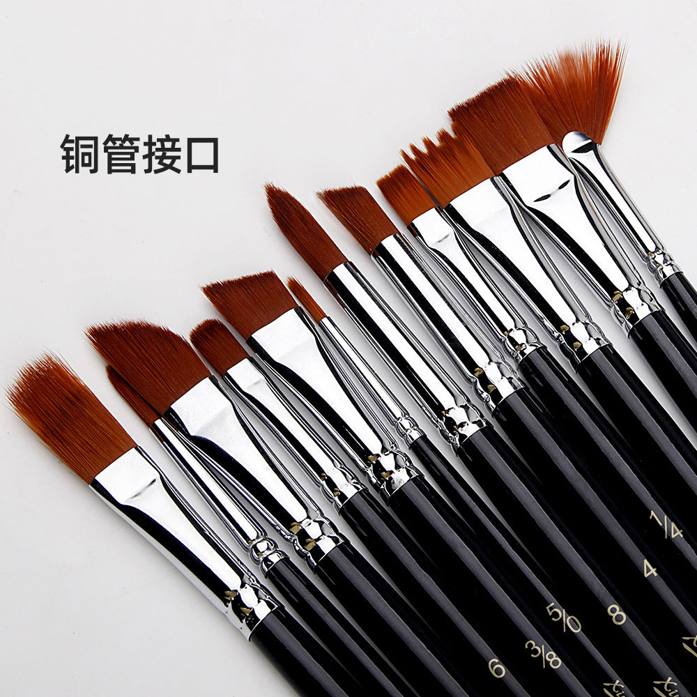 12 Combination Copper Tube Short Rod Art Students Painting Paint Brush Watercolor Acrylic Oil Brush